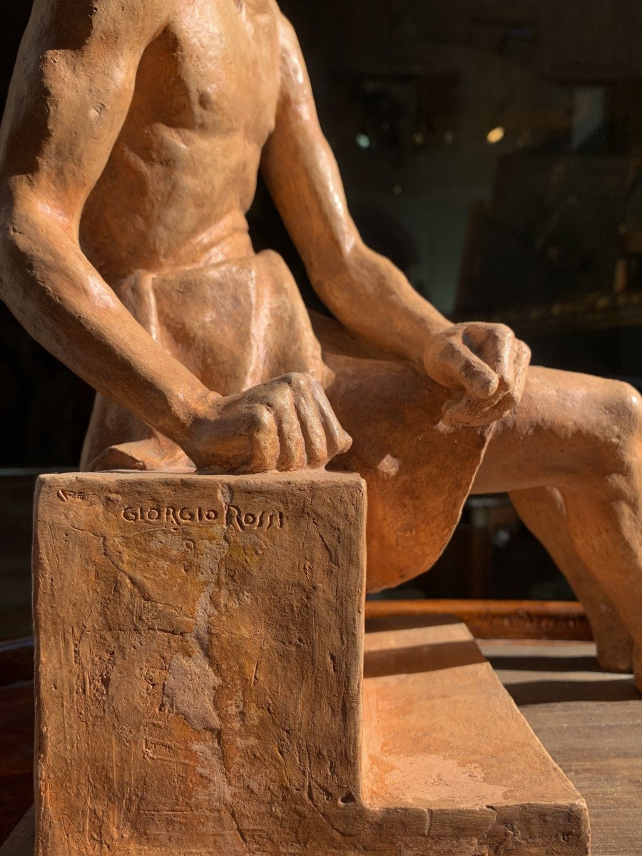 Philosopher Diogenes. Terracotta Sculpture, 1939, Giorgio Rossi (1894-1981): Tuscan Sculptor.-photo-4