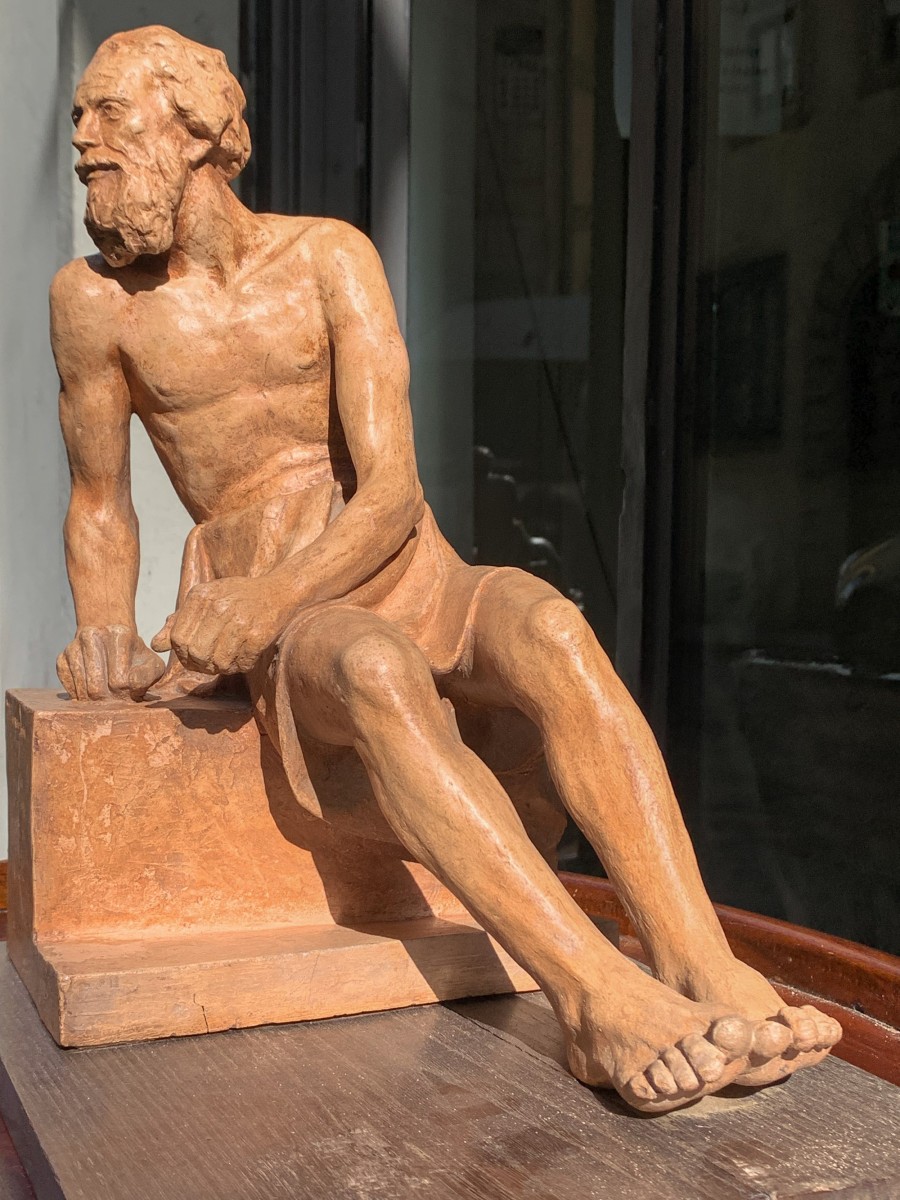 Philosopher Diogenes. Terracotta Sculpture, 1939, Giorgio Rossi (1894-1981): Tuscan Sculptor.-photo-1