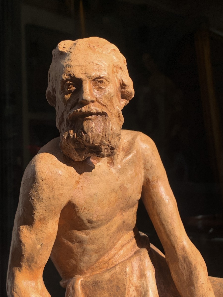 Philosopher Diogenes. Terracotta Sculpture, 1939, Giorgio Rossi (1894-1981): Tuscan Sculptor.-photo-2