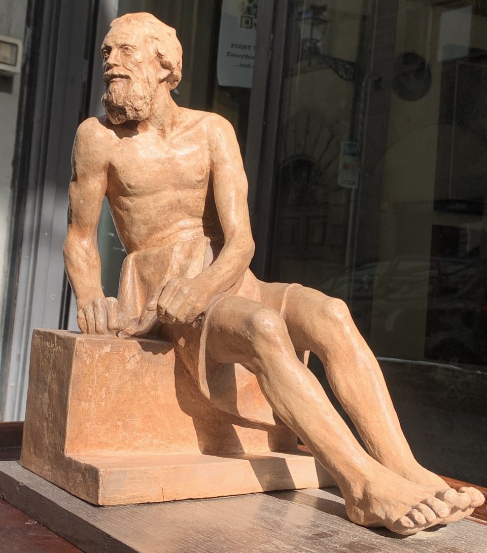 Philosopher Diogenes. Terracotta Sculpture, 1939, Giorgio Rossi (1894-1981): Tuscan Sculptor.