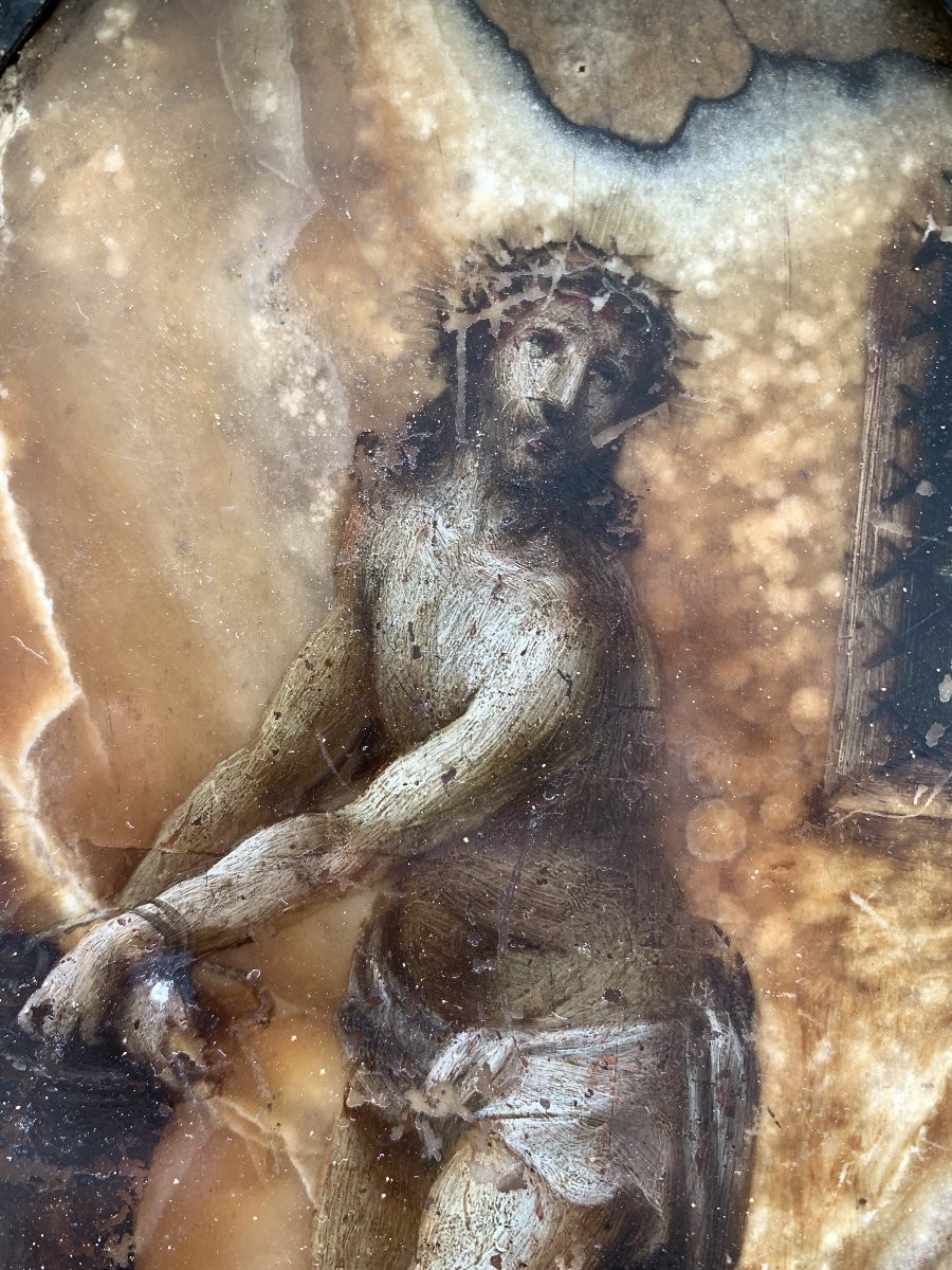 Painting On Stone (alabaster), 17th Century: Christ At The Column, Italian School-photo-5