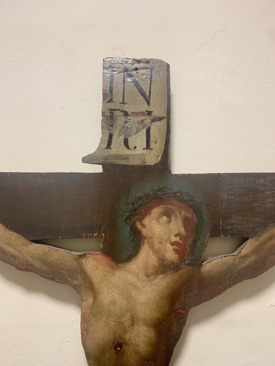 Crucifix Avec Magdalene.  Peinture à l'Huile Sur Bois.  XVIII Siècle.  -photo-2