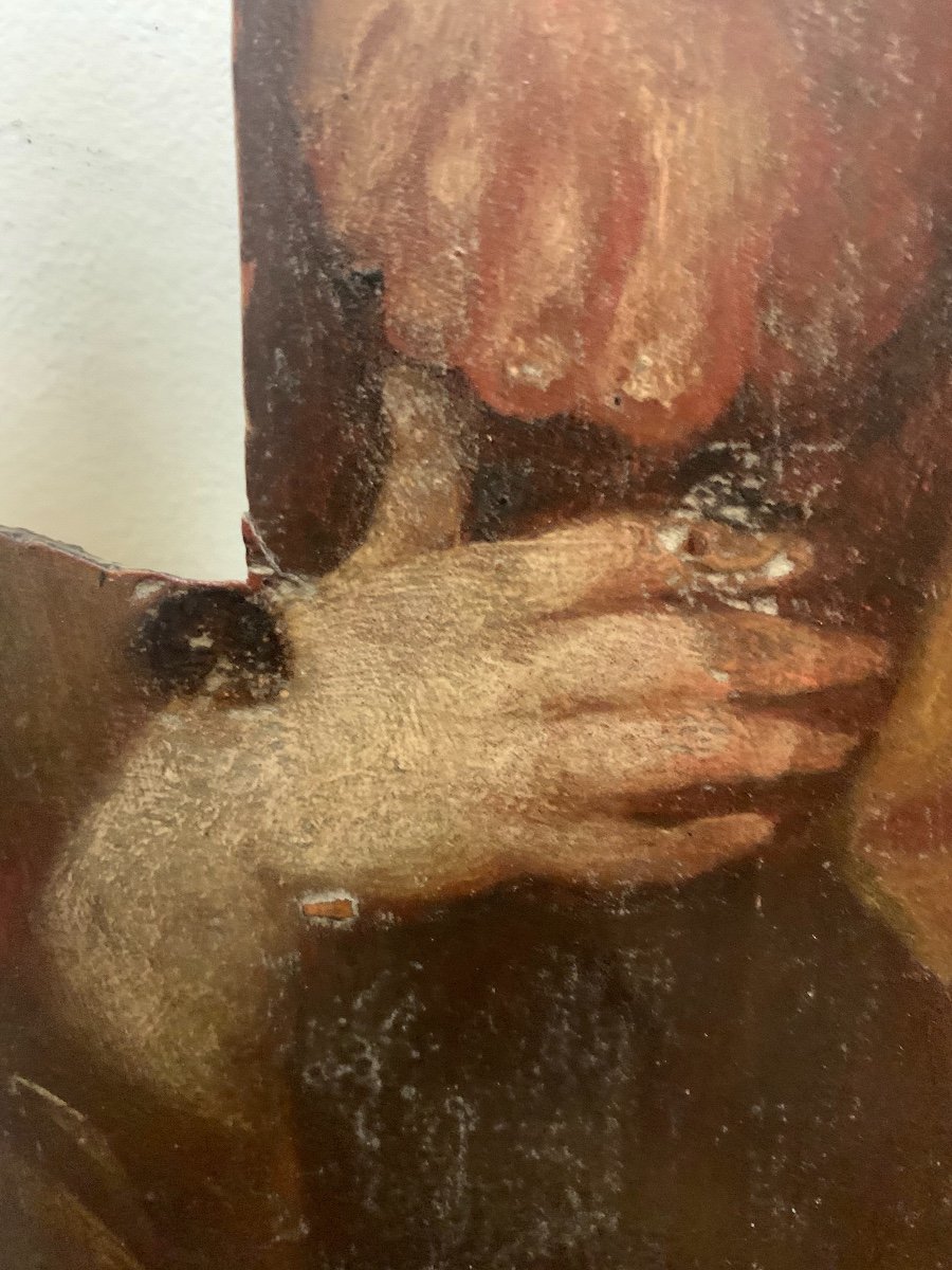 Crucifix Avec Magdalene.  Peinture à l'Huile Sur Bois.  XVIII Siècle.  -photo-3