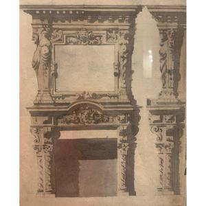 Architectural Sketch, Project For A Fireplace. 2nd Half Of The 19th Century. 