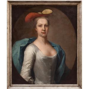 British School Of 1720 Circa. Young Aristocratic Lady With Hat