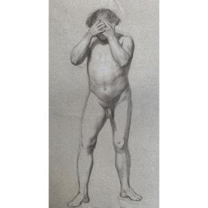 Preparatory Anatomical Study For The Figure Of A Man With Hands On His Face. XIX Century.