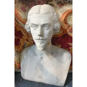 Un Buste Portrait Masculin En Marbre Blanc Sculpté Italien. Toscane.Du XIXe Siècle.
