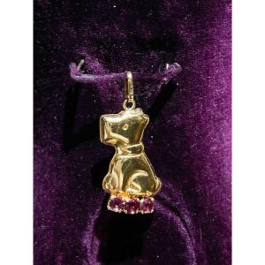 Petit Chien Terrier Pendentif Italien En Or Jaune 18 Carats. Vers 1970. 