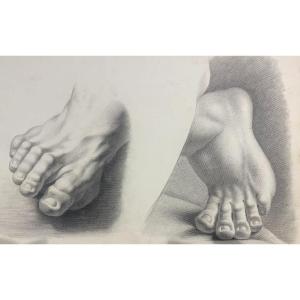 Academic Study From The Accademia Albertina: Study Of Two Plaster Feet, 19th Century