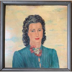 Portrait De Femme, Années 1940-50. Signé Vera D’angara, Actrice Italo-russe