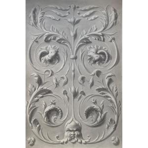 Academic Study Of A Bas-relief With Mascaron: Grotesques, Dragons, And Birds  Dated 1865-66.