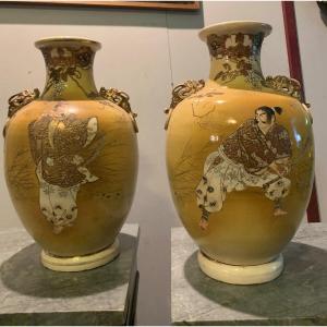 Large Japanese Vases With Actors. Japan. Meiji Era. Late 19th - Early 20th Century.