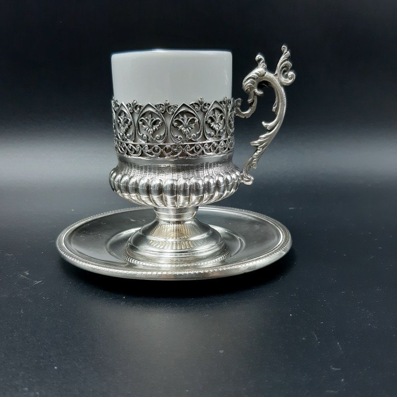 Coffee Service In 800 Silver And J. Kronester Bavaria Porcelain From The First Half Of The 20th-photo-2