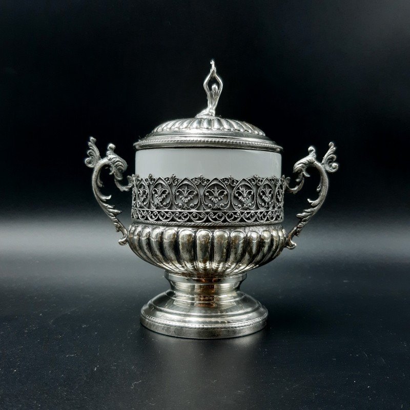 Coffee Service In 800 Silver And J. Kronester Bavaria Porcelain From The First Half Of The 20th-photo-3