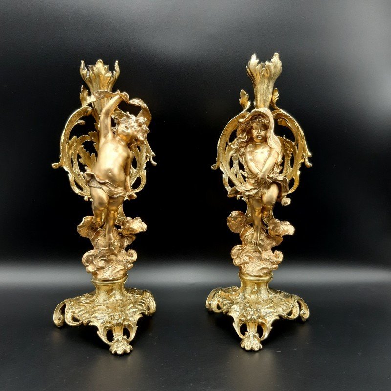 Pair Of 19th Century Gilded Bronze Candelabra