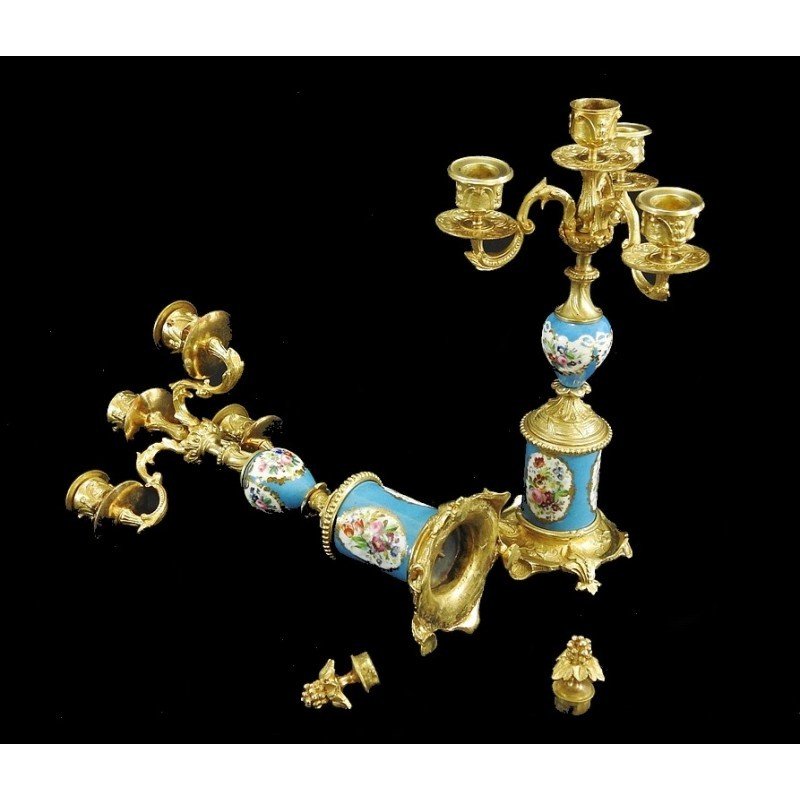 Pair Of Candelabra In Gilt Bronze And Sevres Porcelain From The Napoleon III Period-photo-4