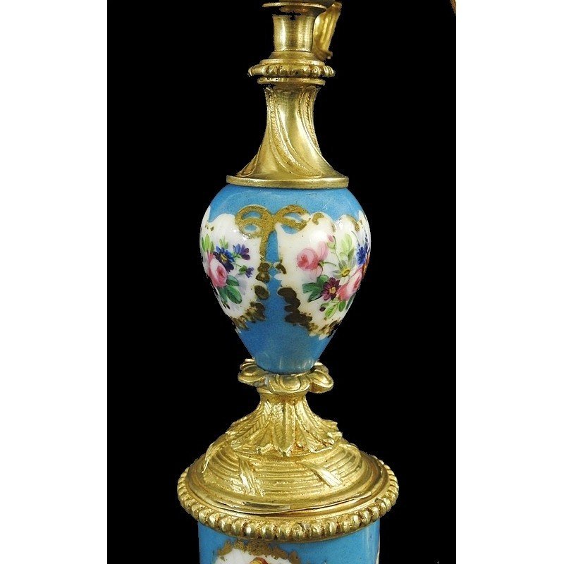 Pair Of Candelabra In Gilt Bronze And Sevres Porcelain From The Napoleon III Period-photo-1