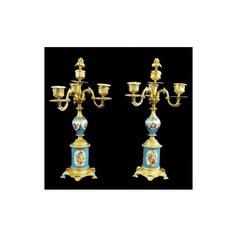 Pair Of Candelabra In Gilt Bronze And Sevres Porcelain From The Napoleon III Period-photo-3