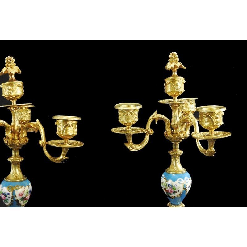 Pair Of Candelabra In Gilt Bronze And Sevres Porcelain From The Napoleon III Period-photo-6