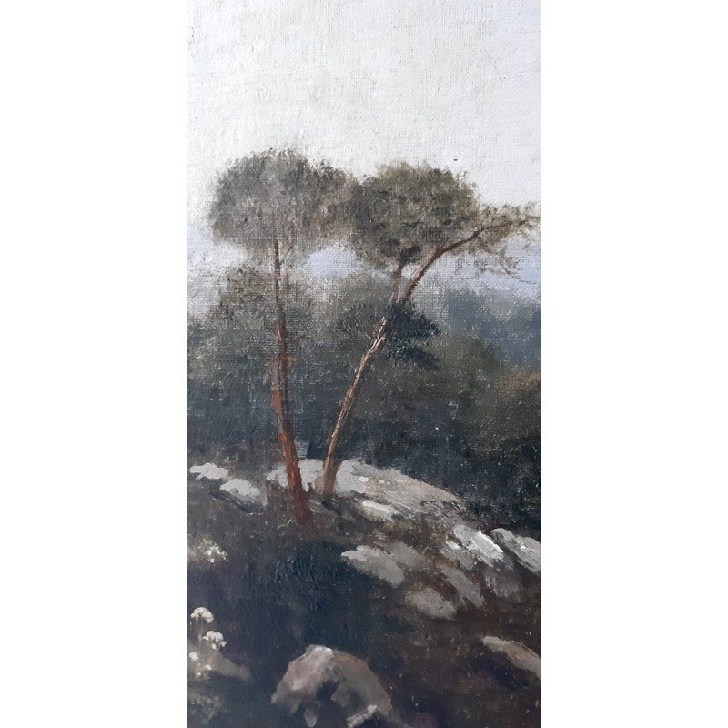 Old Painting Of A River Landscape From The Second Half Of The 19th Century-photo-2