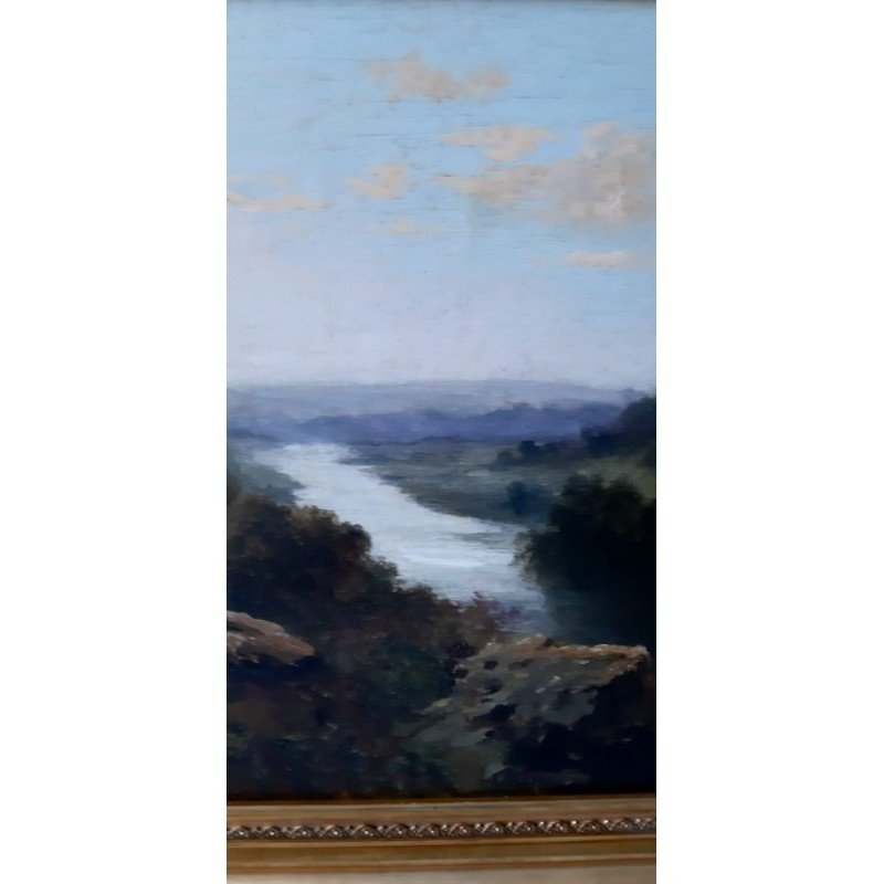 Peinture De Paysage Fluviale Ancienne De La Deuxième Moitié Du 19ème Siècle-photo-2