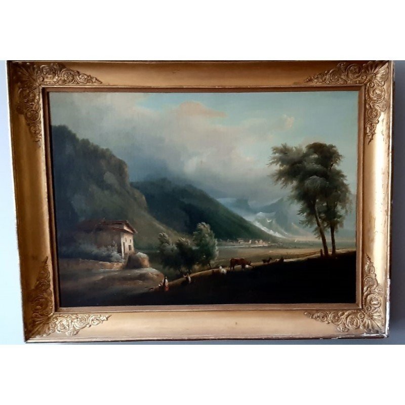 Old Landscape Painting With Characters From The 19th Century-photo-7