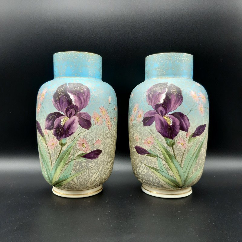 Pair Of Opaline Vases From The Late 19th Century.