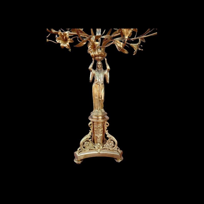 Pair Of Gilt Bronze Candelabra From The Second Half Of The 19th Century-photo-3