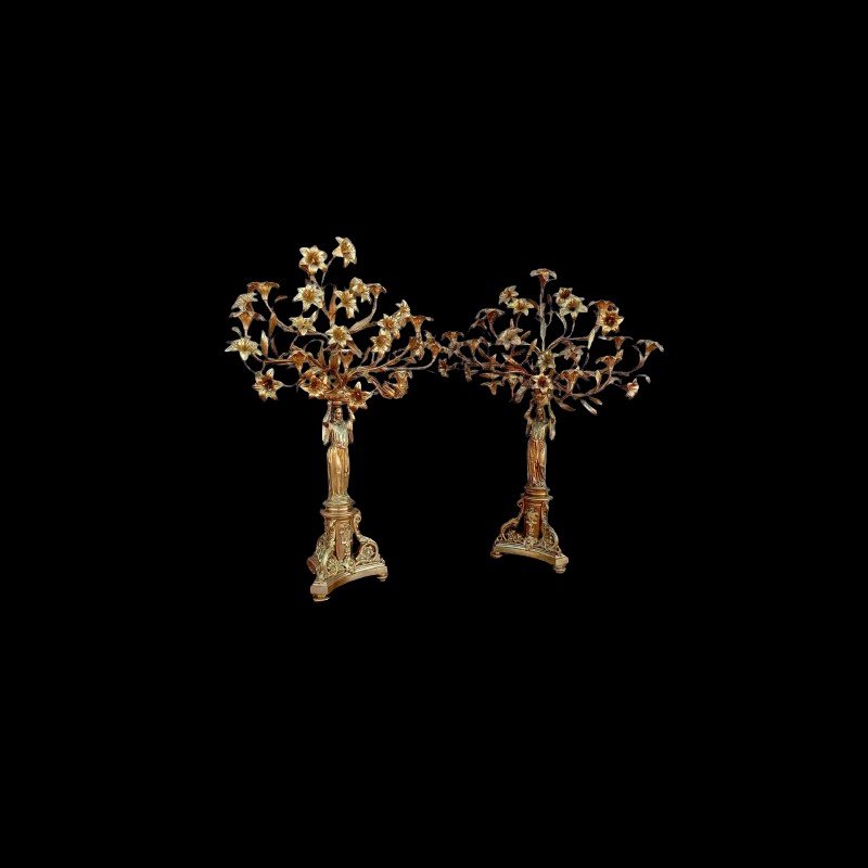 Pair Of Gilt Bronze Candelabra From The Second Half Of The 19th Century-photo-2