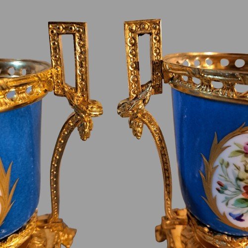 Small Pair Of Sevres Porcelain And Gilt Bronze Vases From The Napoleon III Period-photo-2