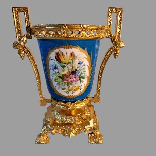 Small Pair Of Sevres Porcelain And Gilt Bronze Vases From The Napoleon III Period-photo-3