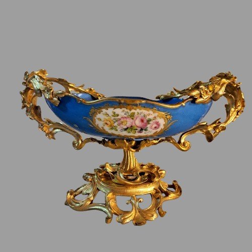 Centre De Table Napoléon III Bol En Porcelaine De Sèvres Et Bronze Doré-photo-3