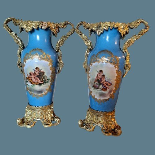 Large Pair Of Jacob Petit Vases From The Mid-19th Century