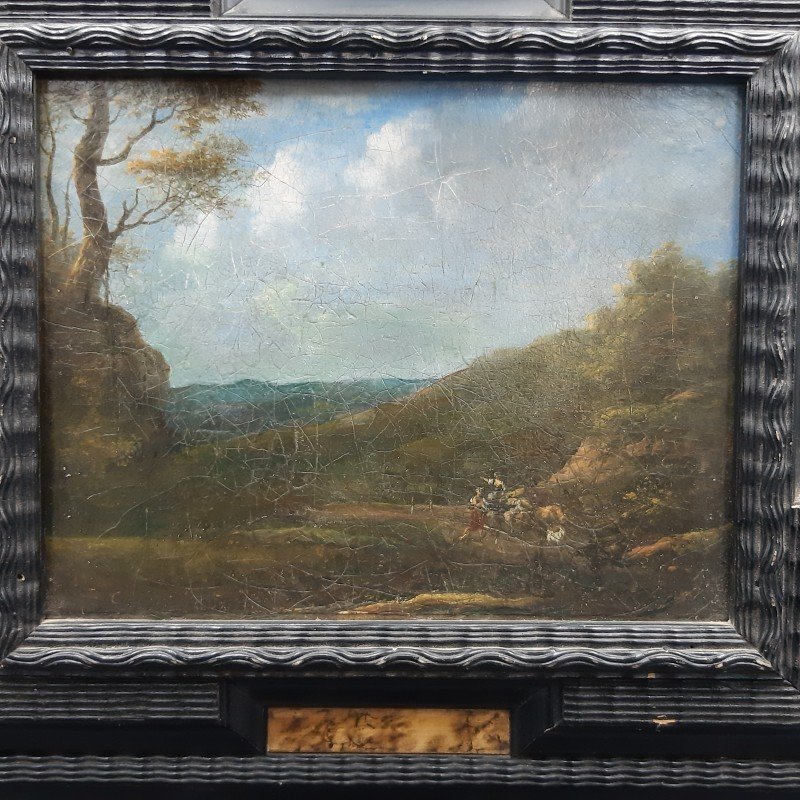 Petite Peinture De Paysage Du 18ème Siecle Sur Toile.-photo-2