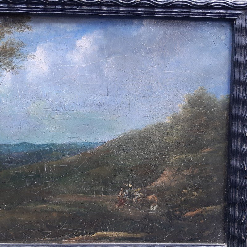 Petite Peinture De Paysage Du 18ème Siecle Sur Toile.-photo-3