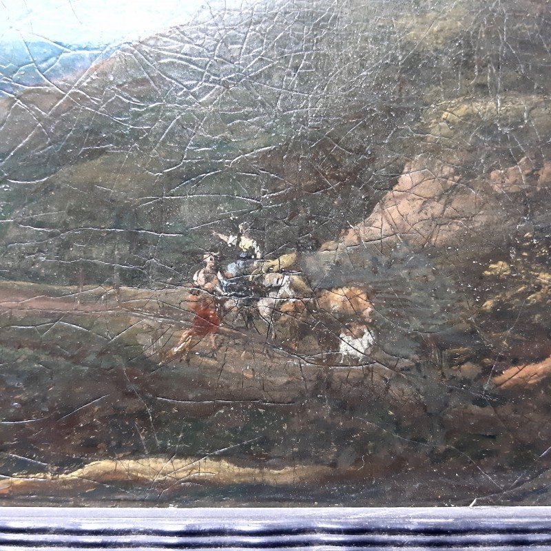 Petite Peinture De Paysage Du 18ème Siecle Sur Toile.-photo-7