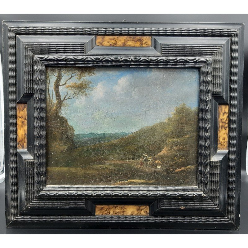 Small Landscape Painting On Canvas From The 18th Century