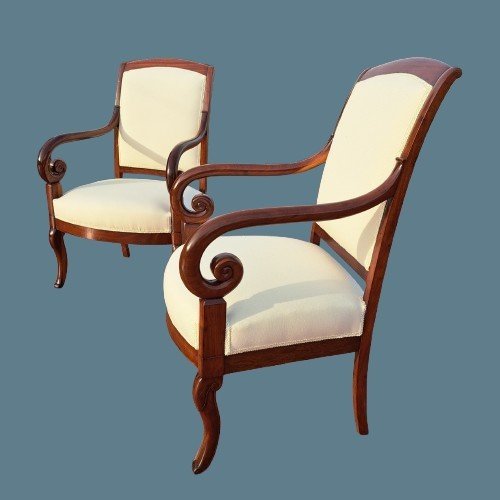 Pair Of Mahogany Armchairs From The Second Half Of The 19th Century-photo-3