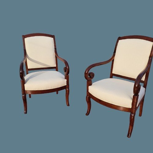 Pair Of Mahogany Armchairs From The Second Half Of The 19th Century-photo-2