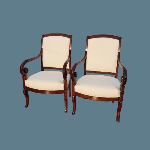 Pair Of Mahogany Armchairs From The Second Half Of The 19th Century-photo-4