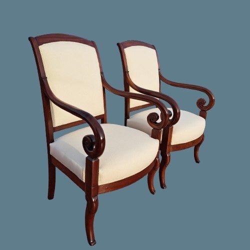 Pair Of Mahogany Armchairs From The Second Half Of The 19th Century-photo-6