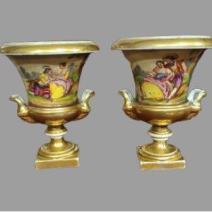 Paire De Vases Porcelaine De Paris 19ème Siècle