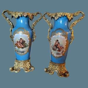 Grande Paire De Vases Petit Jacob Du Milieu Du 19e Siècle