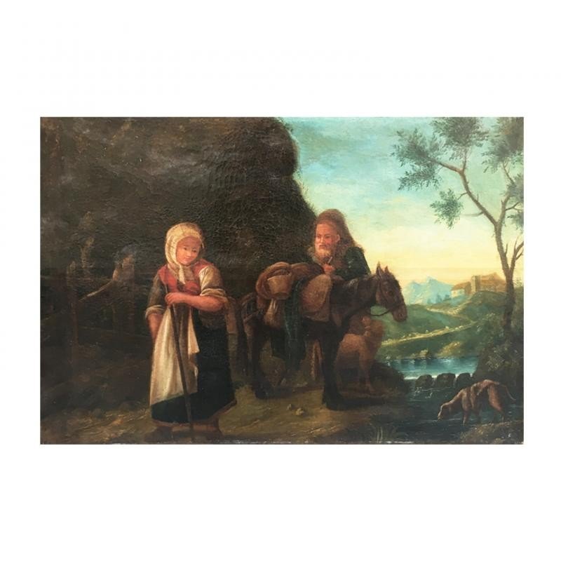 Pair Of Two Oil On Canvas Venetian Paintings Depicting Landscapes With Figures-photo-4