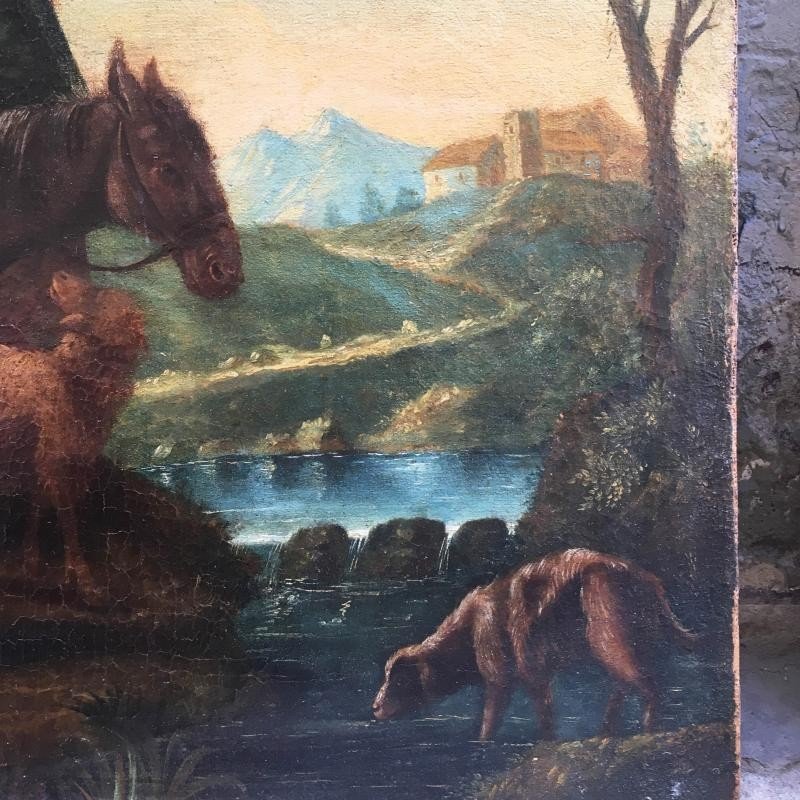 Pair Of Two Oil On Canvas Venetian Paintings Depicting Landscapes With Figures-photo-3