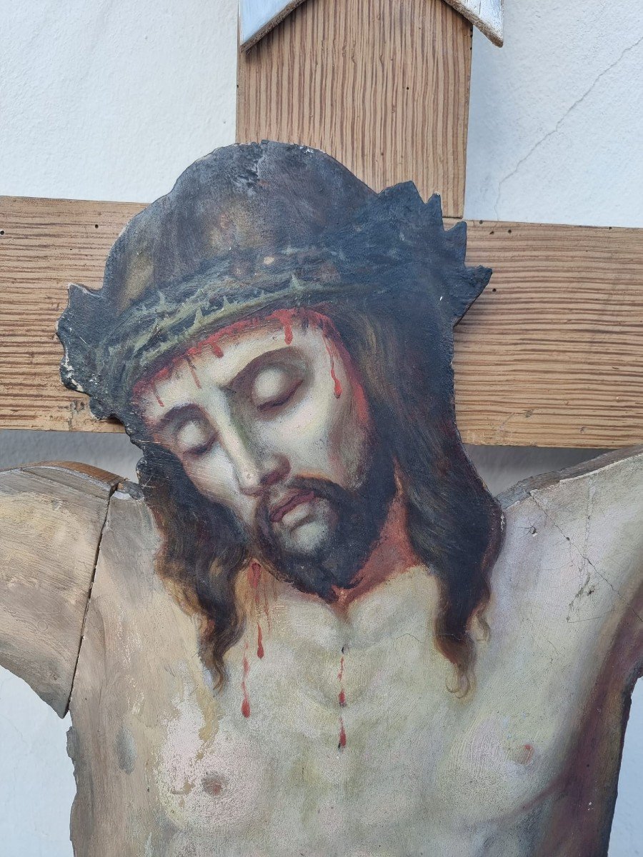 19th Century Painted Wooden Crucifix-photo-4