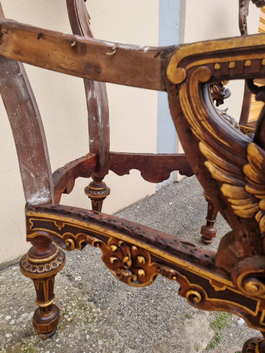 Pair Of Armchairs In Carved Walnut Wood-photo-4