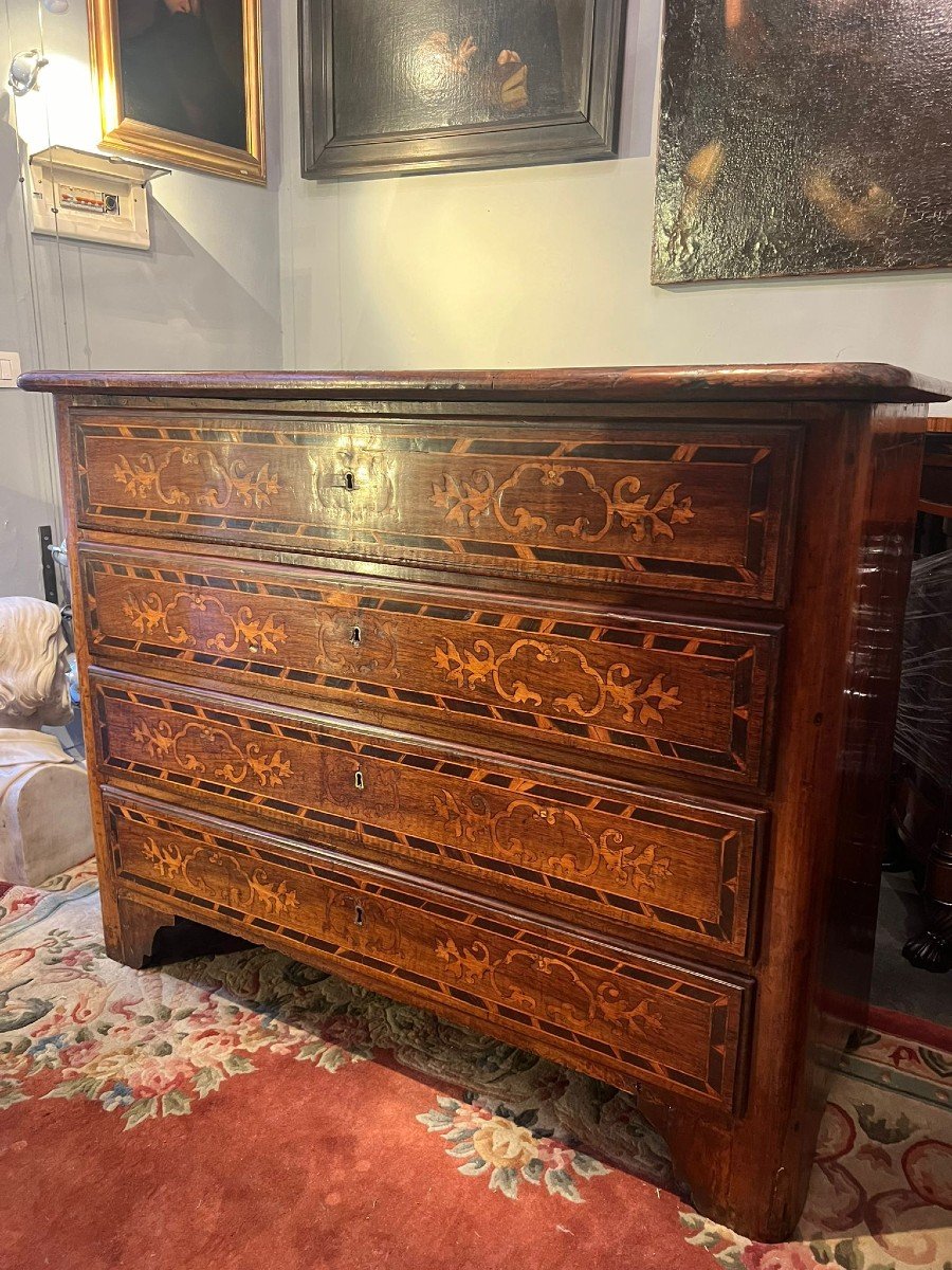 Chest Of Drawers In Inlaid Solid Walnut Wood-photo-4