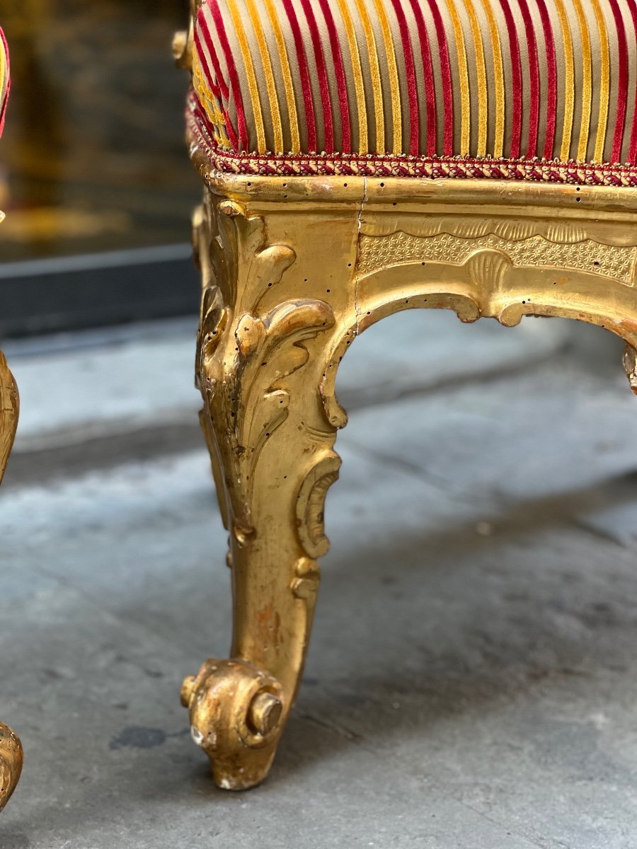 Pair Of Carved And Gilded Wooden Armchairs-photo-2