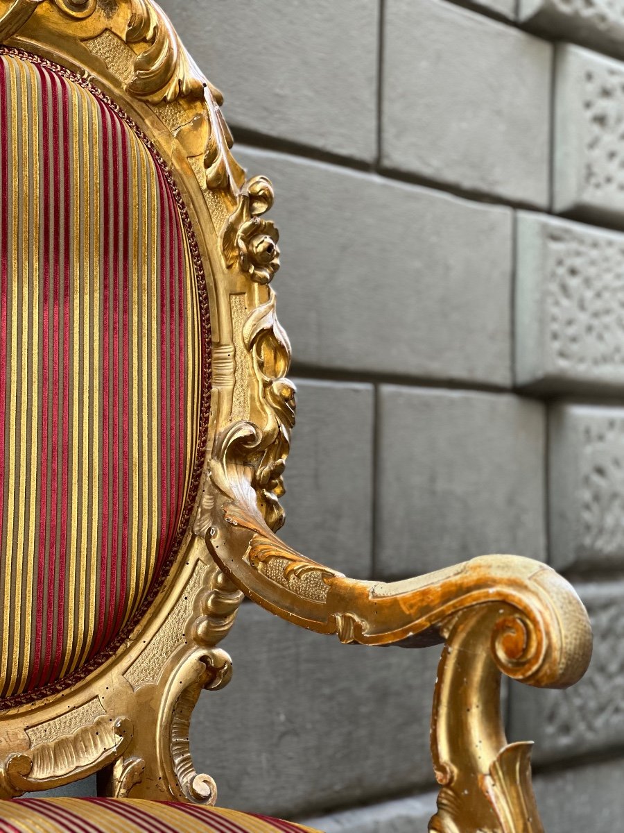 Pair Of Carved And Gilded Wooden Armchairs-photo-3